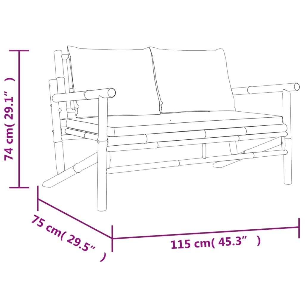 vidaXL Banc de jardin avec coussins gris foncé Bambou