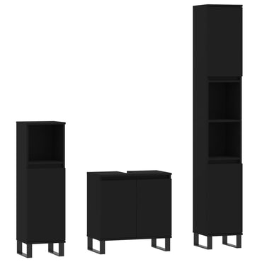 vidaXL 3-tlg. Badmöbel-Set Schwarz Holzwerkstoff