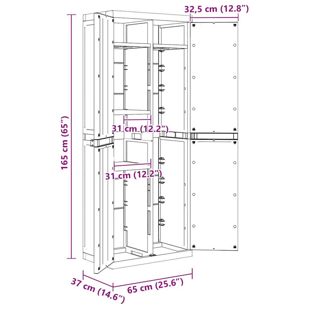 vidaXL Armoire de jardin gris et noir 65x37x165 cm PP