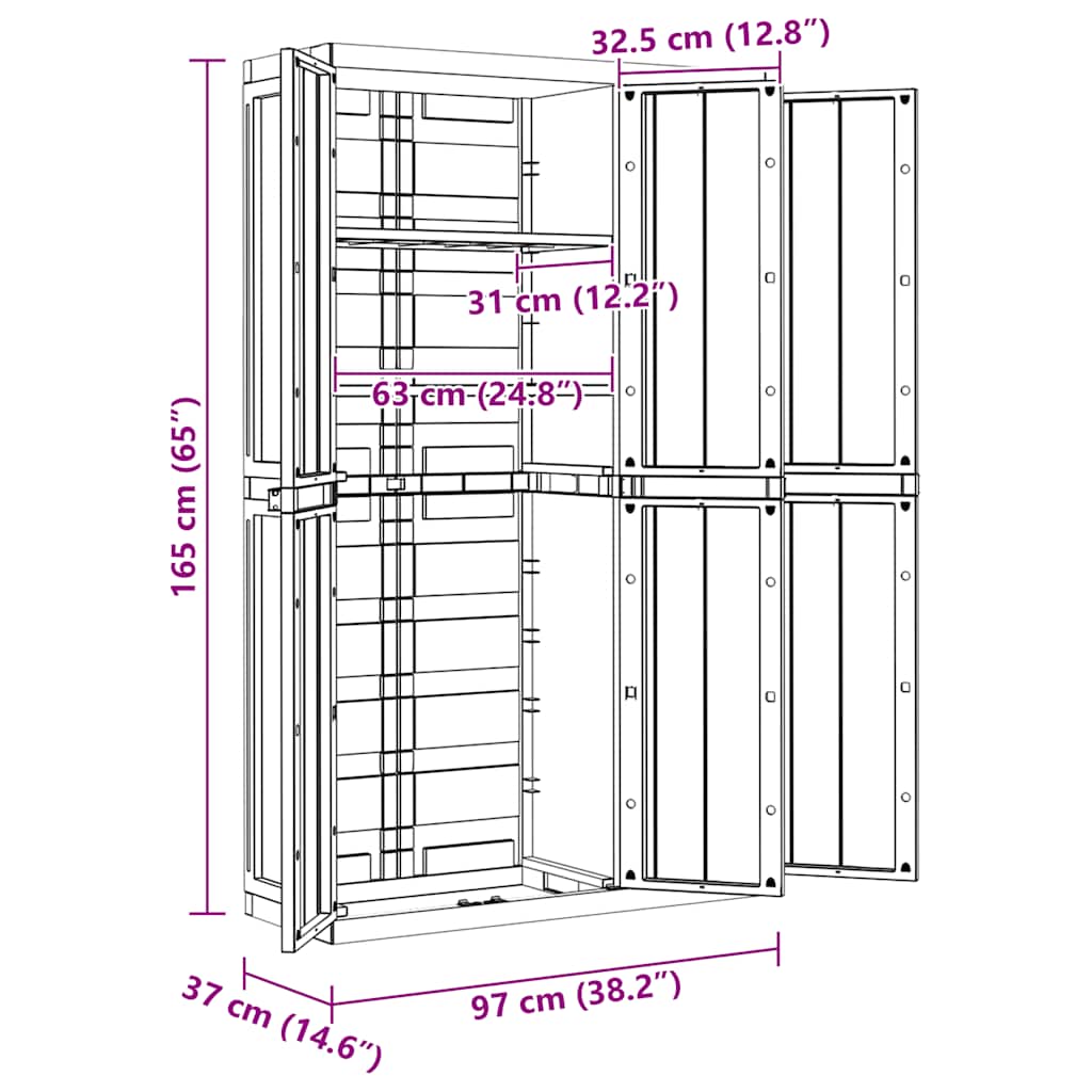 vidaXL Armoire de jardin Noir 97x37x165 cm PP