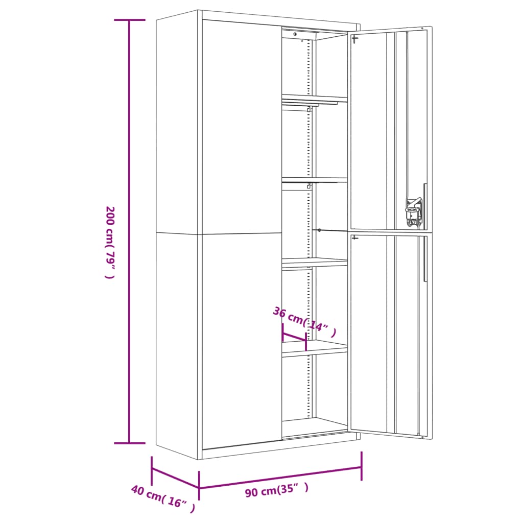 vidaXL Aktenschrank Schwarz 90x40x240 cm Stahl