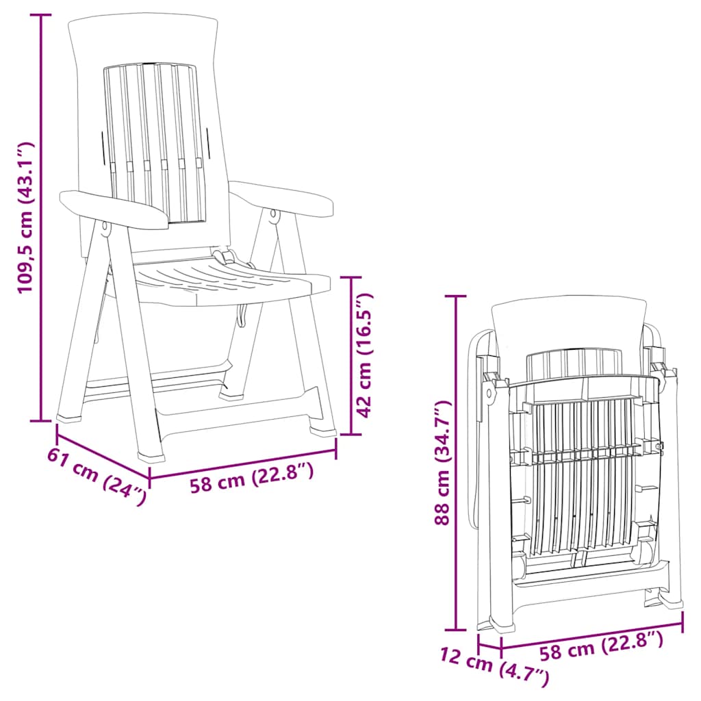 vidaXL Chaises de jardin 2 pcs Réglables Vert PP