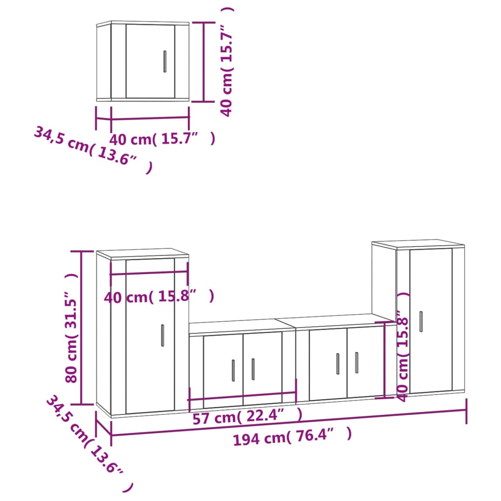 vidaXL 5-tlg. TV-Schrank-Set Braun Eichen-Optik Holzwerkstoff
