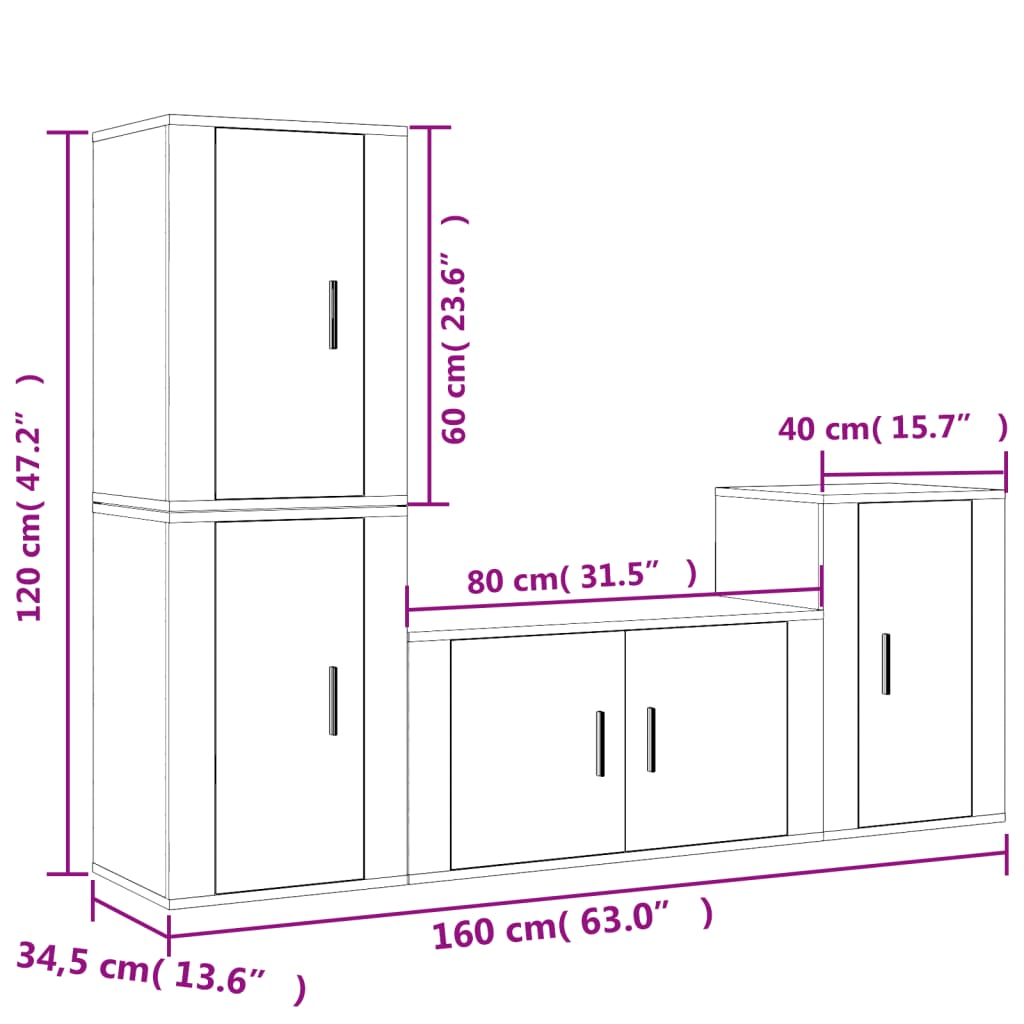 vidaXL 4-tlg. TV-Schrank-Set Räuchereiche Holzwerkstoff