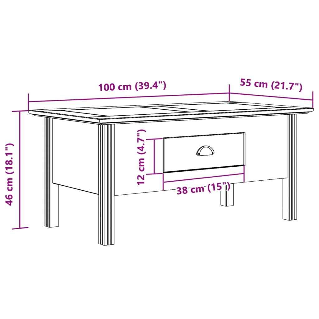 vidaXL Table basse BODO blanc et marron 100x55x46 cm pin massif