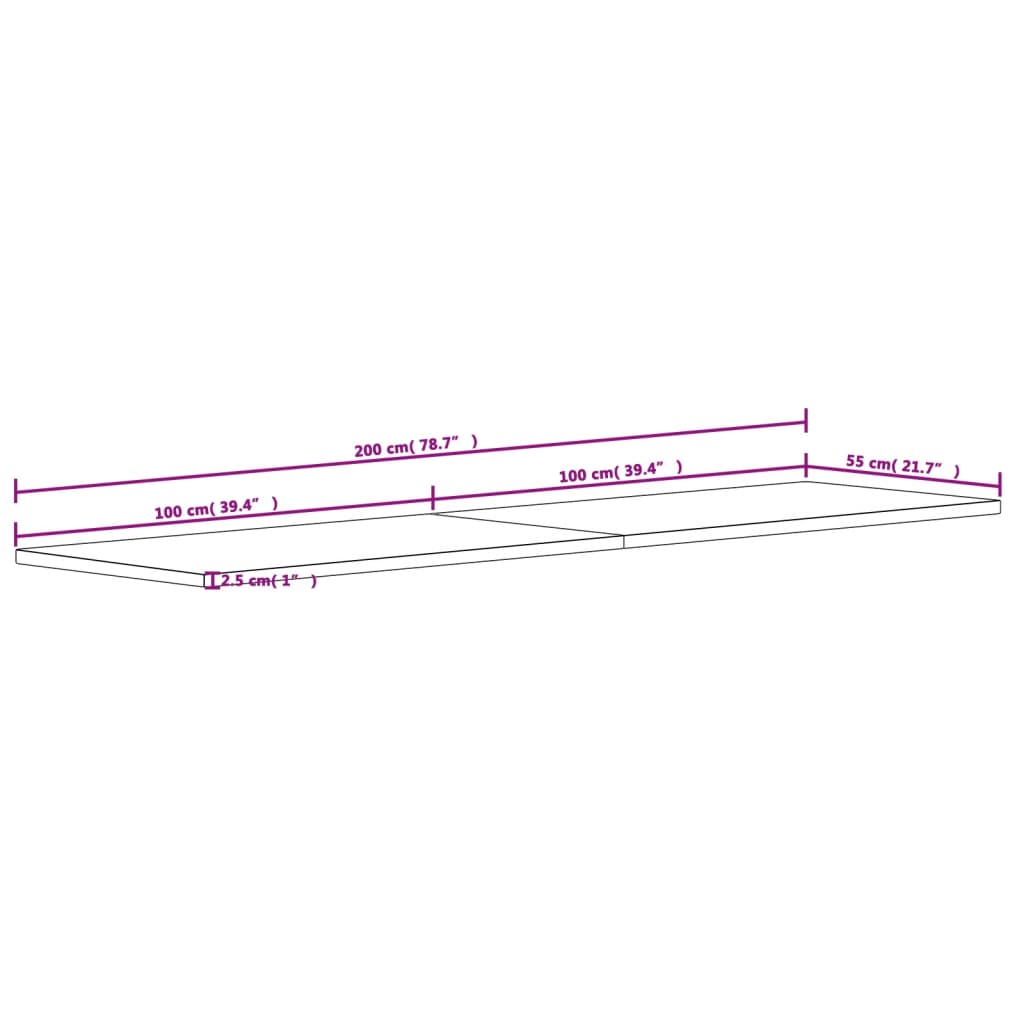 vidaXL Schreibtischplatte 200x55x2,5 cm Massivholz Buche