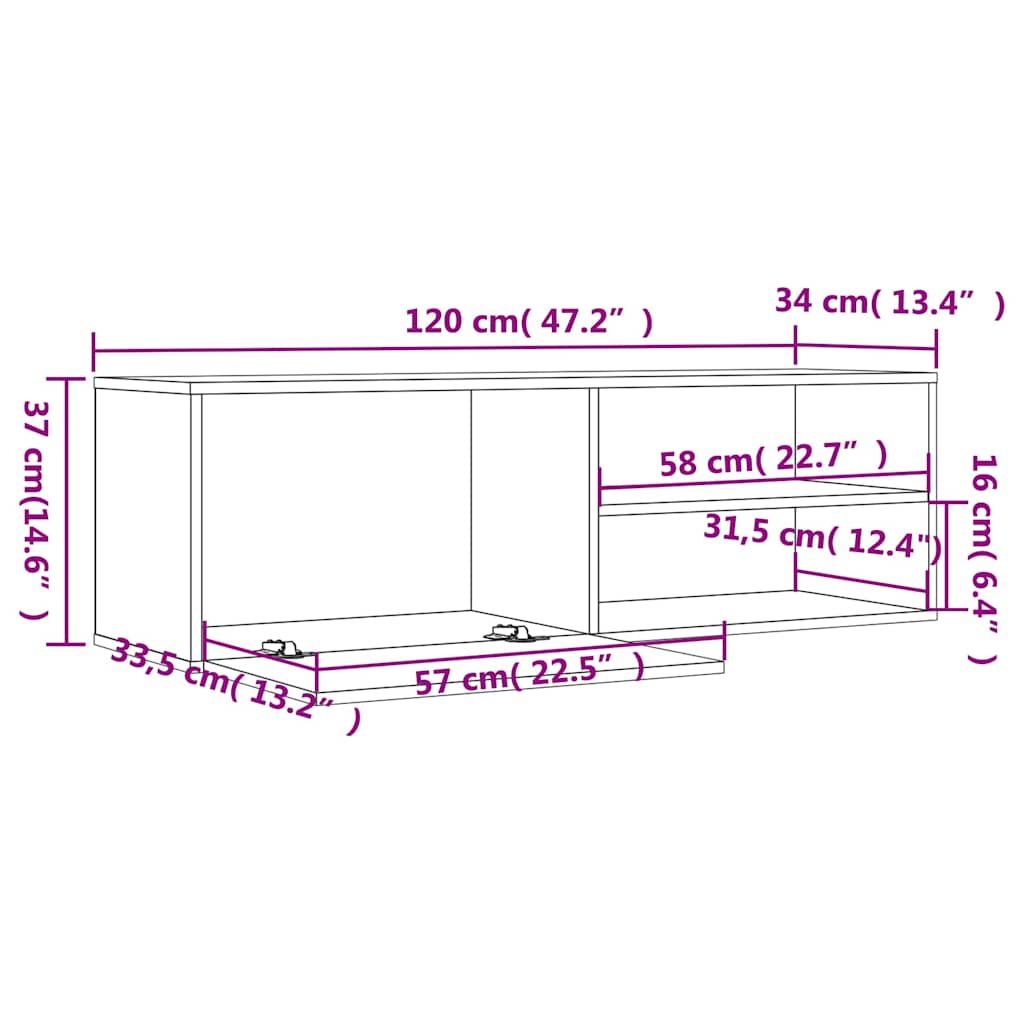 vidaXL TV-Schrank Räuchereiche 120x34x37 cm Holzwerkstoff