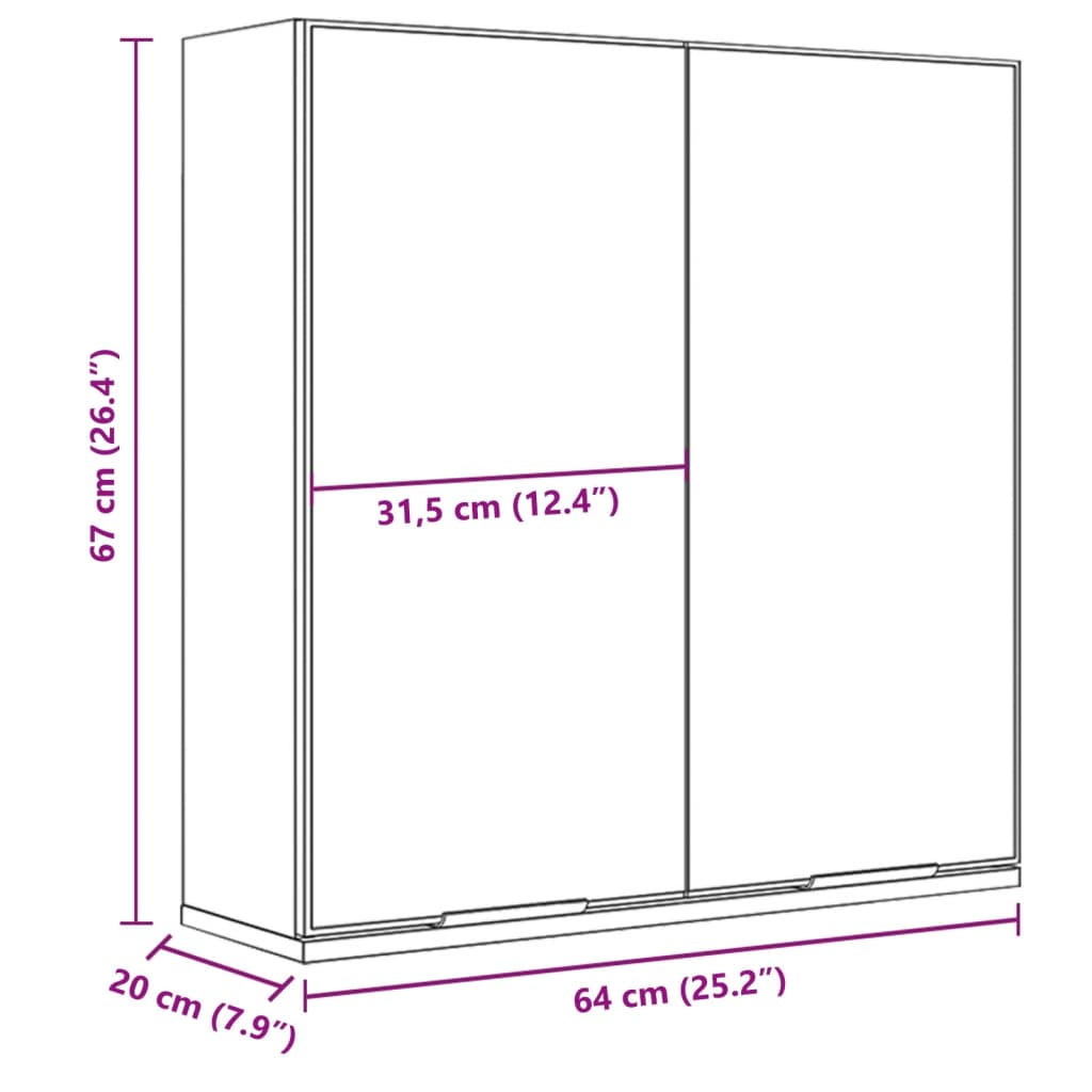 vidaXL Spiegelschrank Schwarz 64x20x67 cm Holzwerkstoff