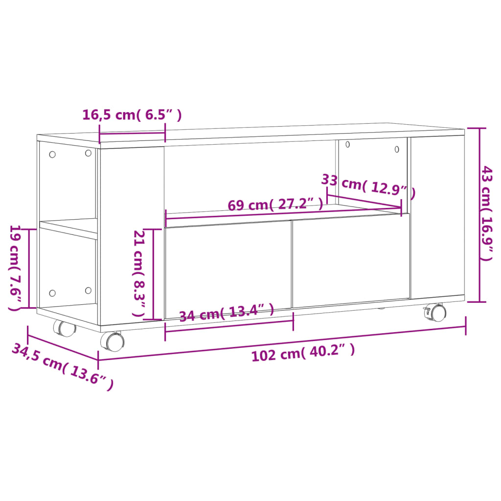 vidaXL Meuble TV chêne fumé 102x34,5x43 cm bois d'ingénierie