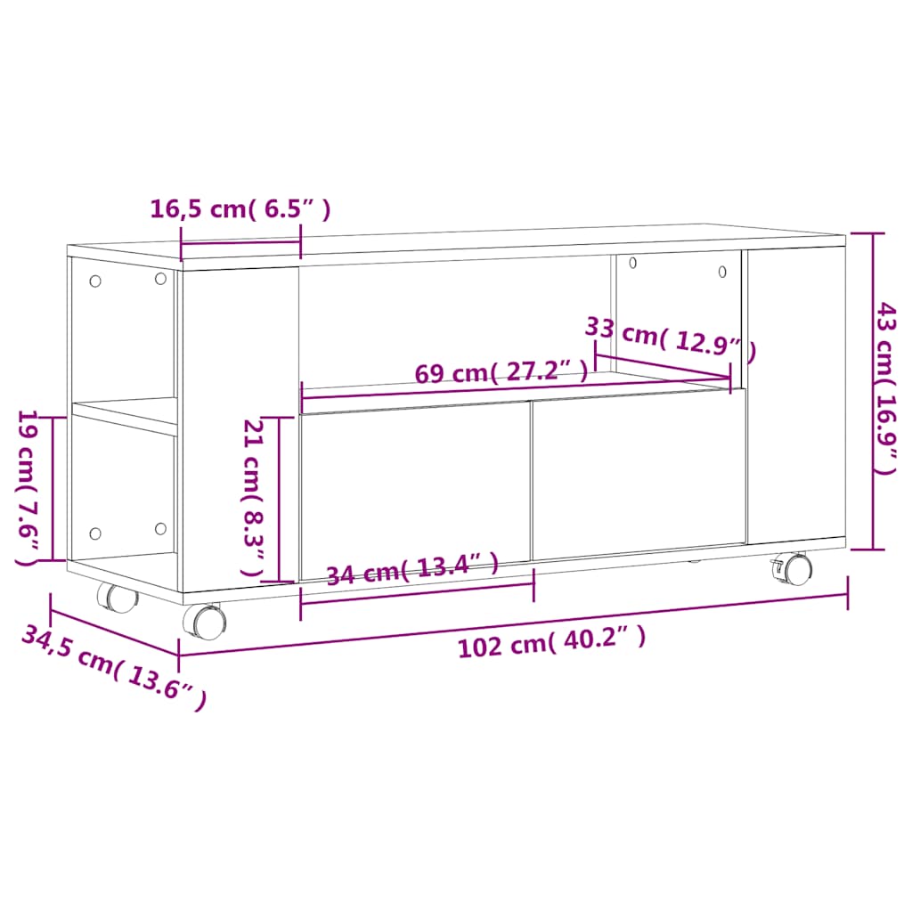 vidaXL TV-Schrank Grau Sonoma 102x34,5x43 cm Holzwerkstoff