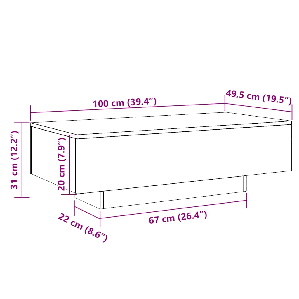 vidaXL Couchtisch Hochglanz-Weiß 100x49,5x31 cm Holzwerkstoff