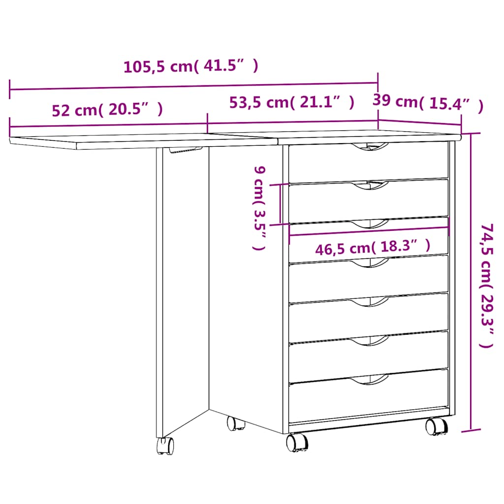 vidaXL Meuble à roulettes avec bureau MOSS marron miel pin massif