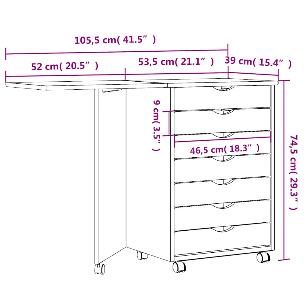 vidaXL Rollschrank mit Schreibtisch MOSS Weiß Massivholz Kiefer