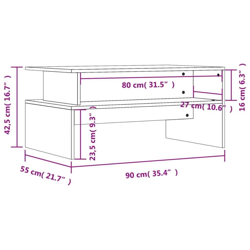 vidaXL Couchtisch Räuchereiche 90x55x42,5 cm Holzwerkstoff