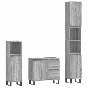 vidaXL 3-tlg. Badmöbel-Set Grau Sonoma Holzwerkstoff