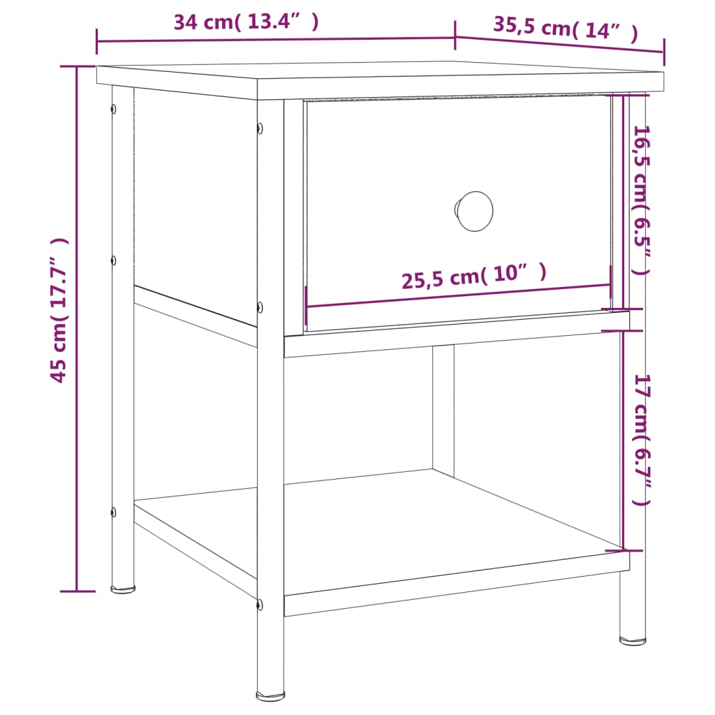 vidaXL Nachttische 2 Stk. Sonoma-Eiche 34x35,5x45 cm Holzwerkstoff