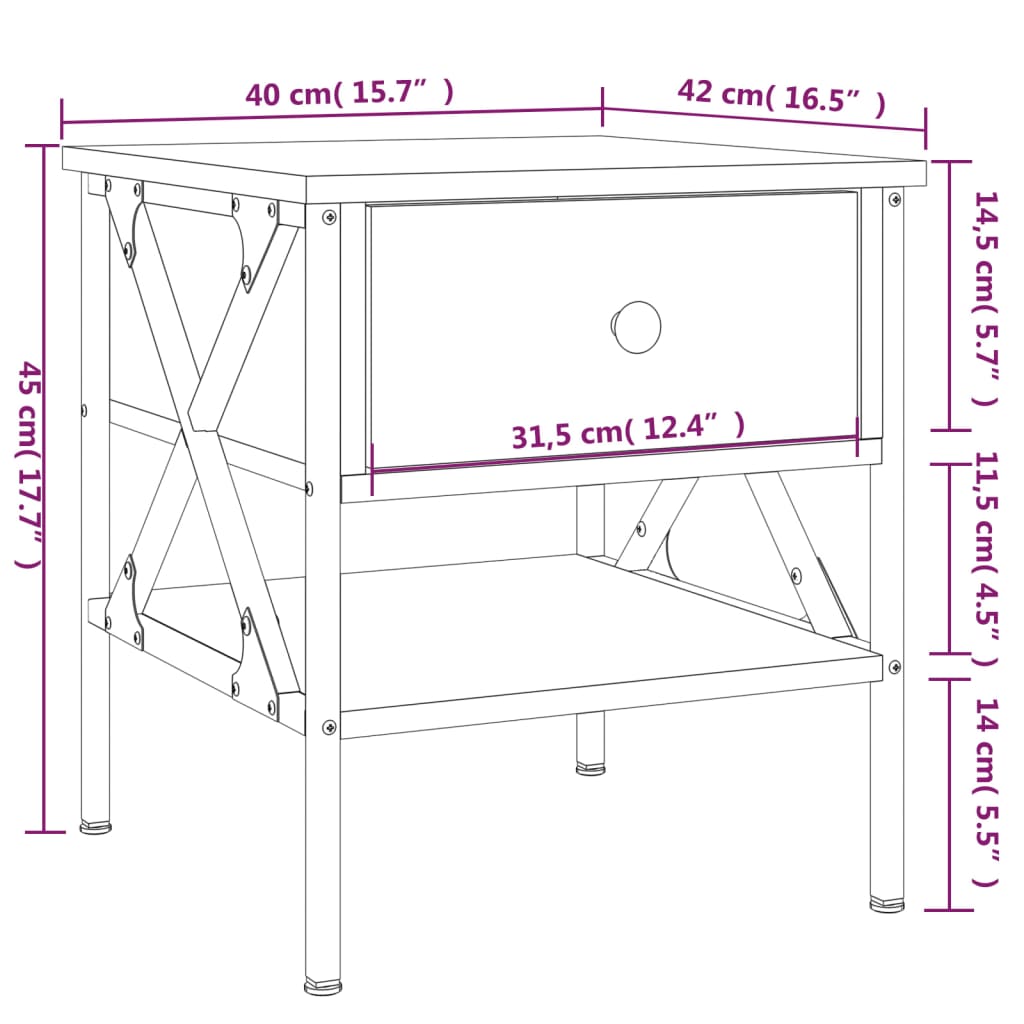 vidaXL Nachttisch Grau Sonoma-Eiche 40x42x45 cm Holzwerkstoff