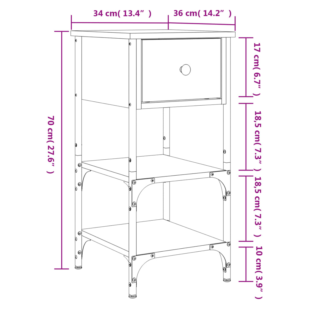 vidaXL Tables de chevet 2 pcs Chêne Sonoma 34x36x70 cm Bois d'ingénierie