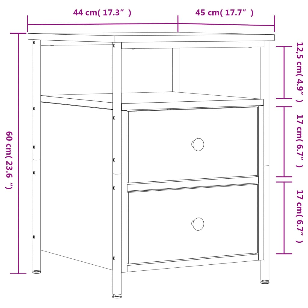 vidaXL Nachttische 2 Stk. Sonoma-Eiche 44x45x60 cm Holzwerkstoff