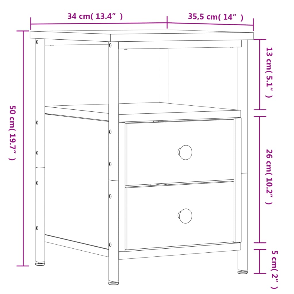 vidaXL Nachttische 2 Stk. Grau Sonoma 34x35,5x50 cm Holzwerkstoff