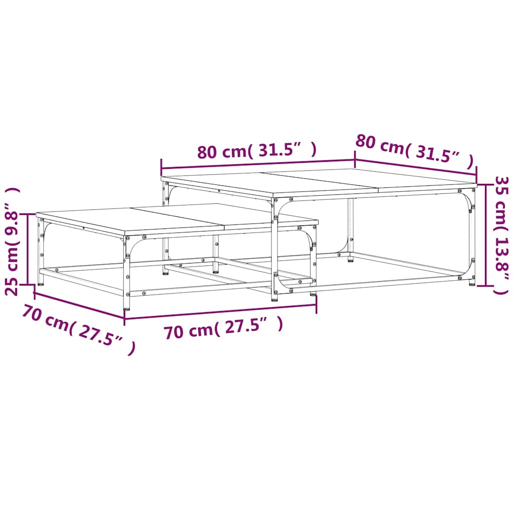 vidaXL Tables gigognes 2 pcs Noir Bois d'ingénierie