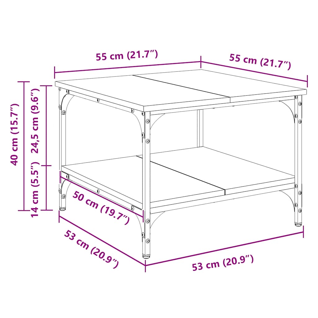 vidaXL Table basse chêne Sonoma 55x55x40 cm aggloméré