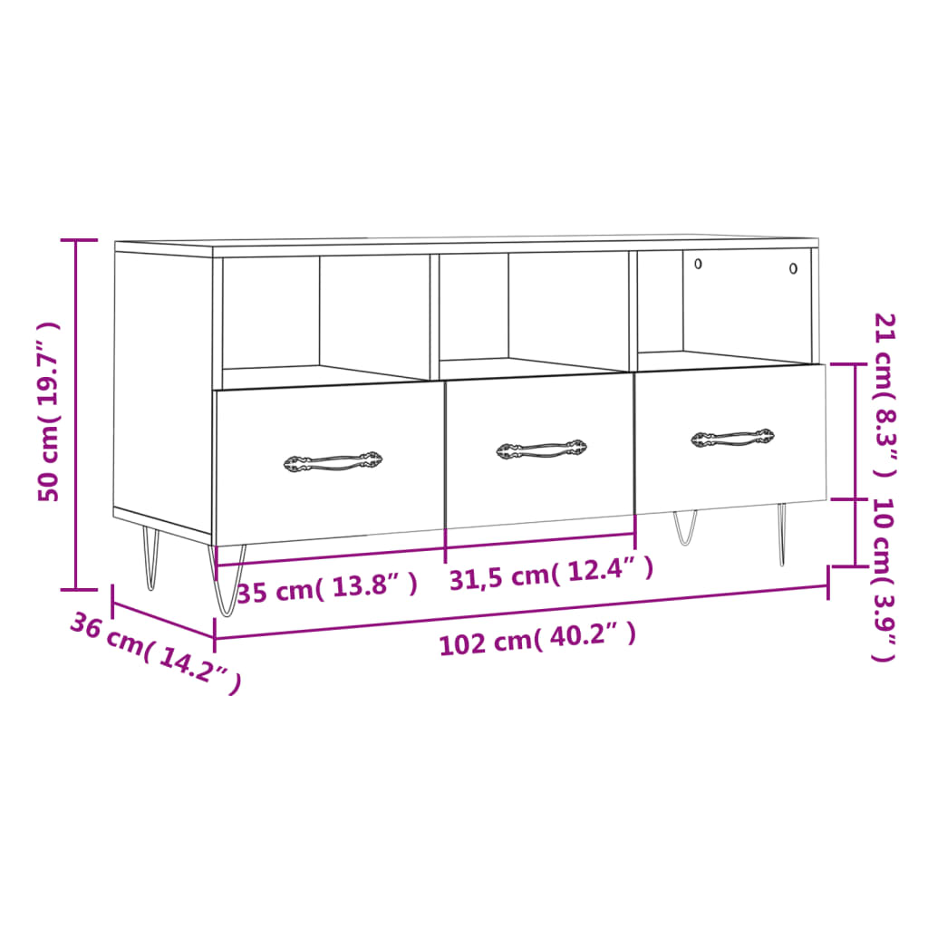 vidaXL Meuble TV chêne fumé 102x36x50 cm Aggloméré