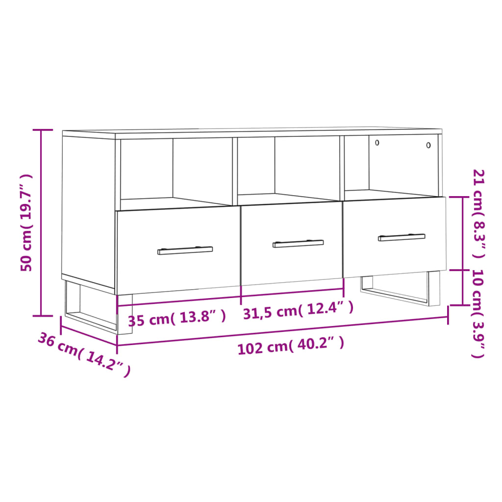 vidaXL Meuble TV Noir 102x36x50 cm Bois d'ingénierie