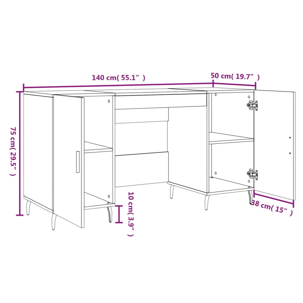 vidaXL Bureau gris béton 140x50x75 cm Aggloméré