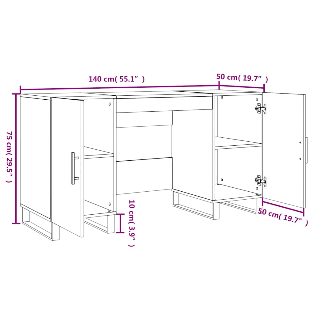 vidaXL Schreibtisch Grau Sonoma 140x50x75 cm Holzwerkstoff