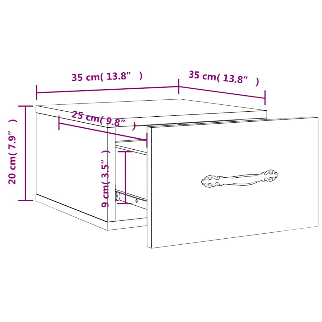 vidaXL Wand-Nachttisch Grau Sonoma 35x35x20 cm