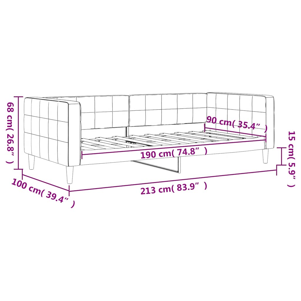 vidaXL Lit de repos gris foncé 90x190 cm Velours