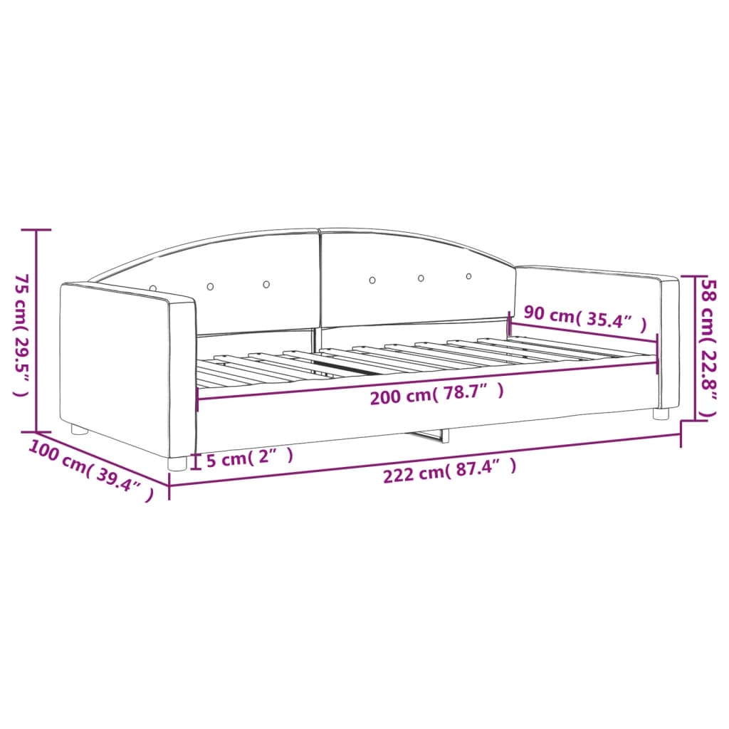 vidaXL Tagesbett Dunkelgrau 90x200 cm Samt