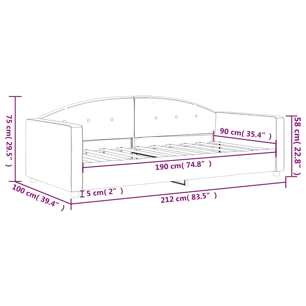 vidaXL Lit de repos gris foncé 90x190 cm Velours