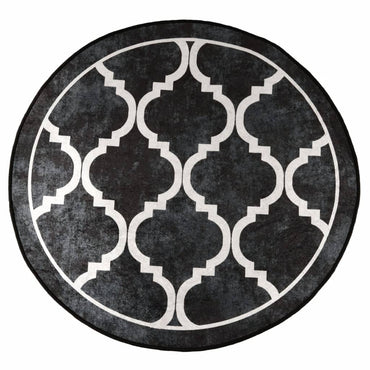 vidaXL Tapis lavable noir et blanc Ø 120 cm Antidérapant