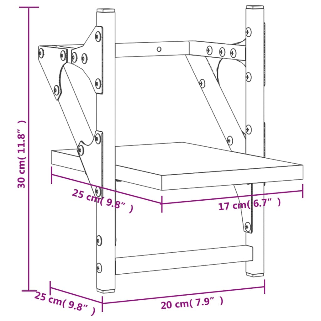 vidaXL Wandregale mit Stangen 2 Stk. Grau Sonoma 20x25x30 cm