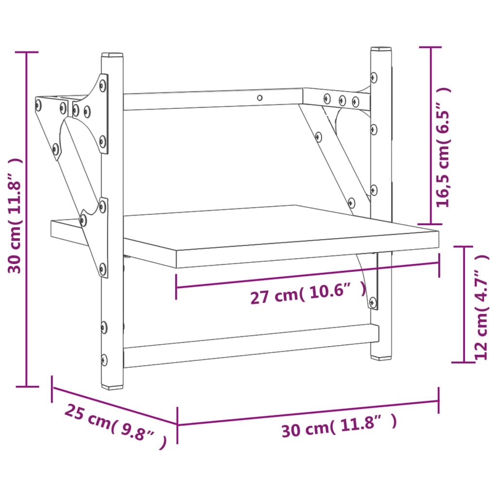 vidaXL Wandregale mit Stangen 2 Stk. Schwarz 30x25x30 cm