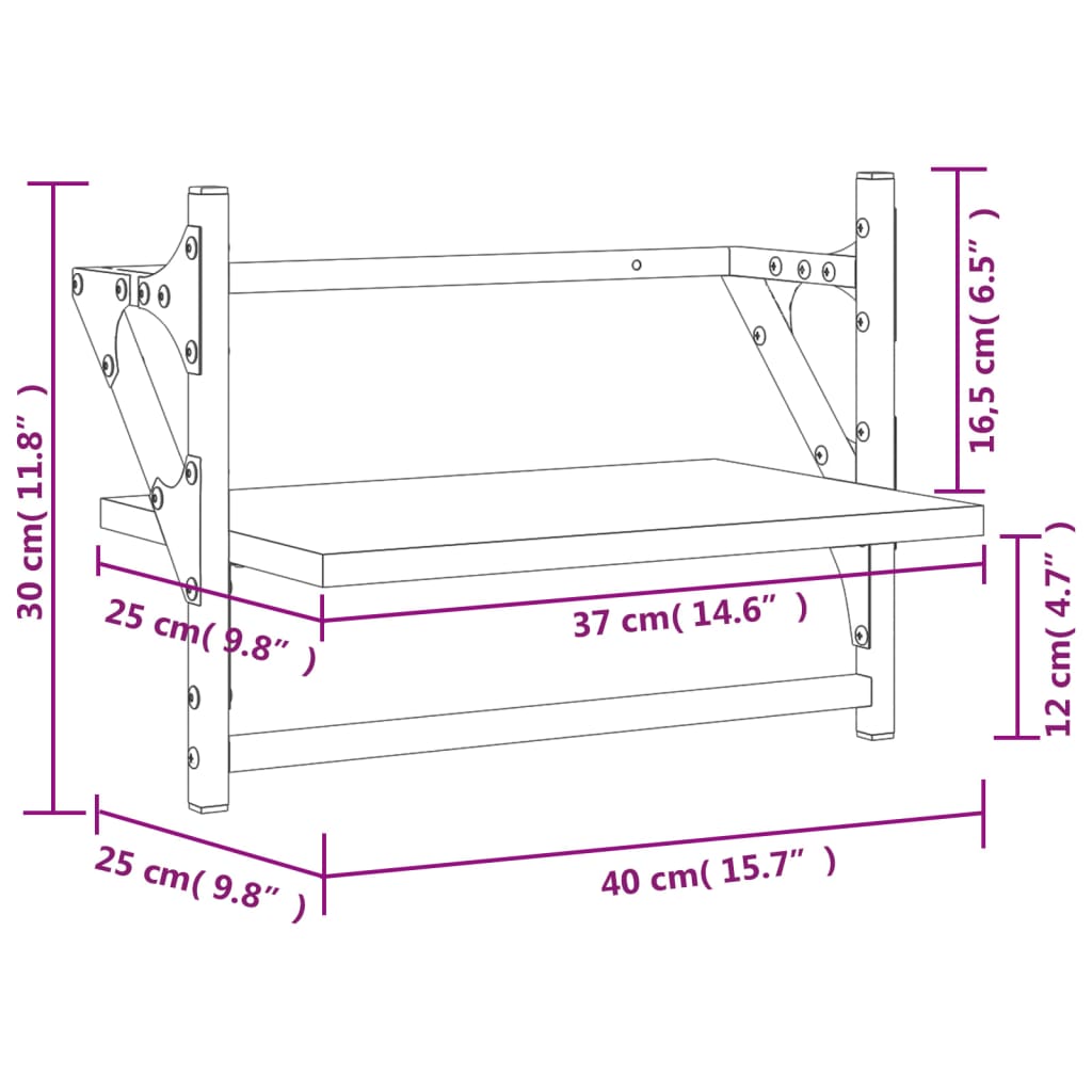 vidaXL Étagères murales avec tringles 2 pcs Gris sonoma 40x25x30 cm