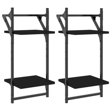 vidaXL Étagères murales à 2 niveaux et tringles 2 pcs Noir 30x25x65 cm