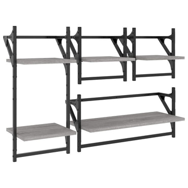 vidaXL Kit de 4 étagères murales avec tringles gris Sonoma en bois d'ingénierie