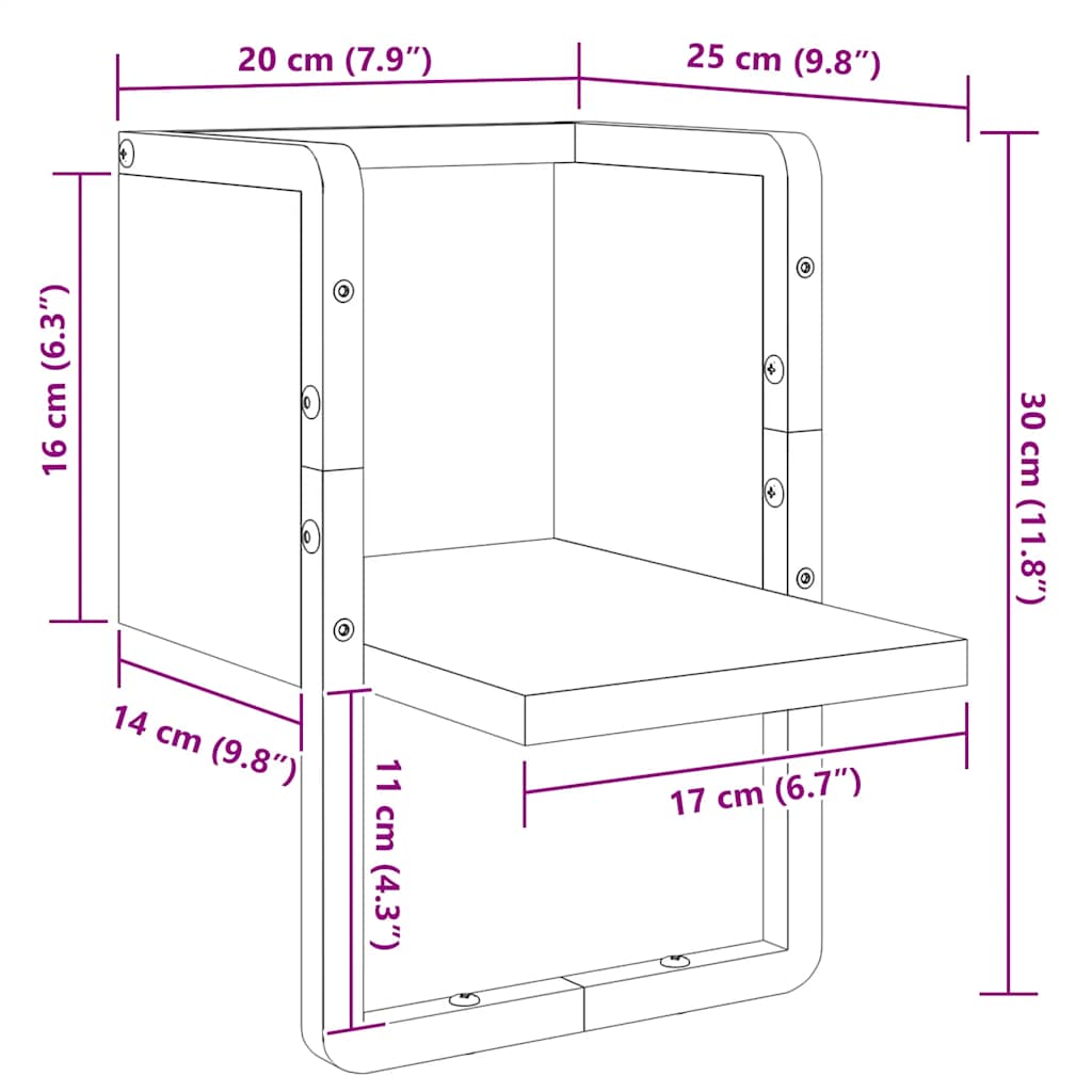 vidaXL Étagère murale avec tringle Noir 20x25x30 cm