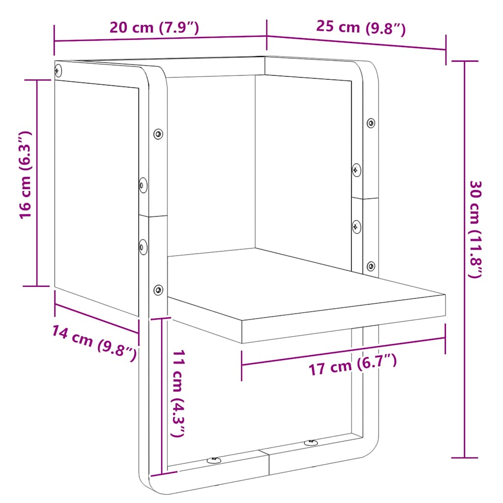 vidaXL Wandregal mit Stange Grau Sonoma 20x25x30 cm