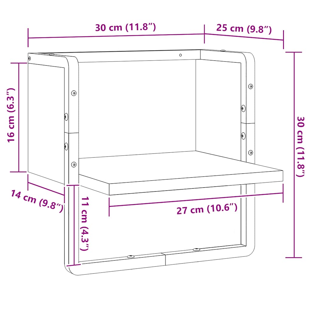 vidaXL Étagère murale avec tringle Noir 30x25x30 cm