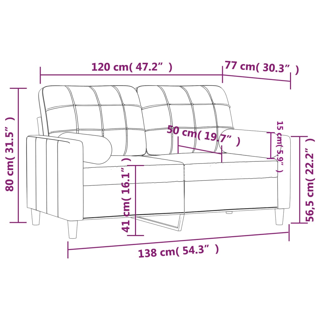 vidaXL 2-Sitzer-Sofa mit Zierkissen Braun 120 cm Stoff