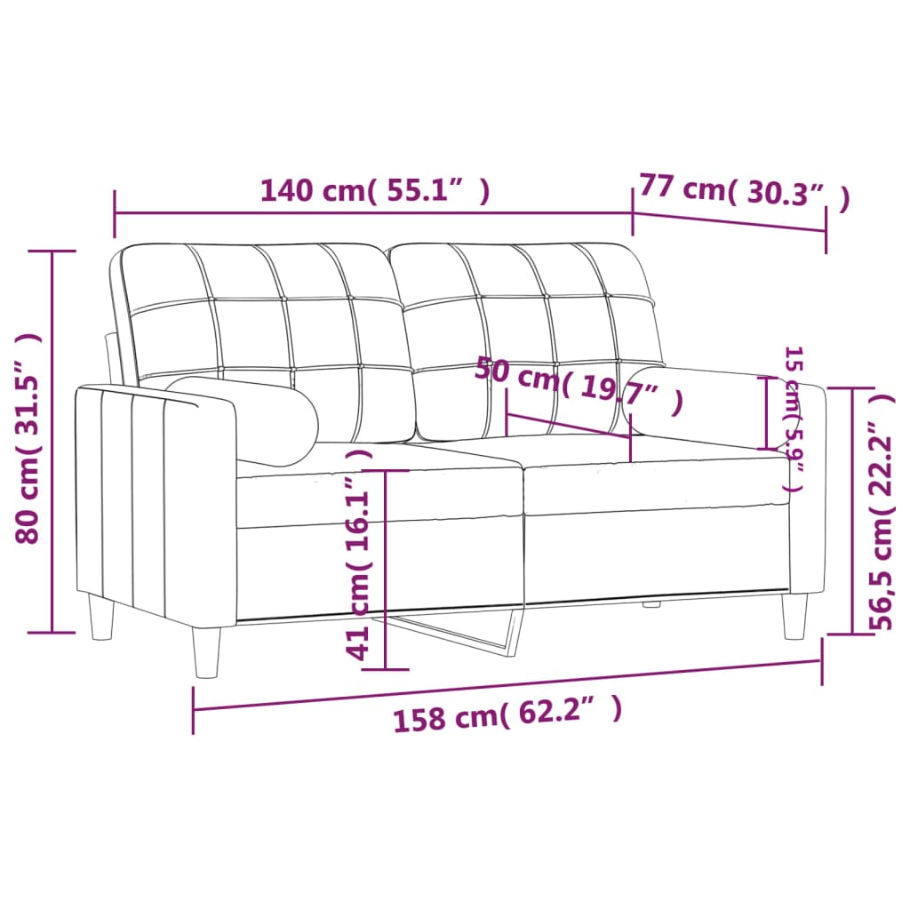 vidaXL 2-Sitzer-Sofa mit Zierkissen Creme 140 cm Stoff