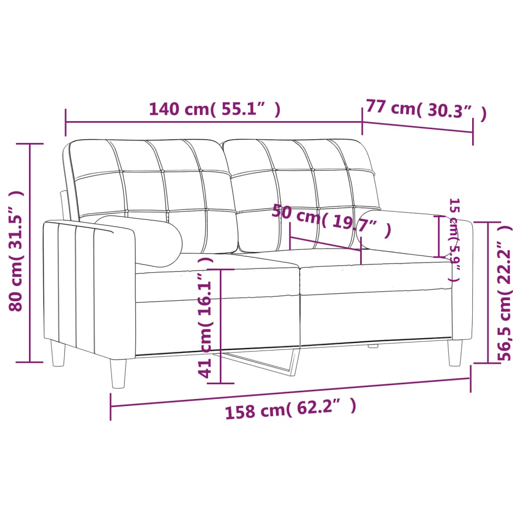 vidaXL 2-Sitzer-Sofa mit Zierkissen Schwarz 140 cm Stoff