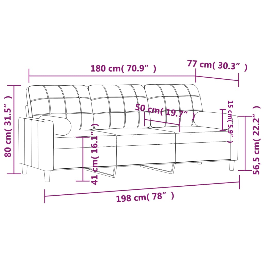 vidaXL 3-Sitzer-Sofa mit Zierkissen Dunkelgrau 180 cm Stoff