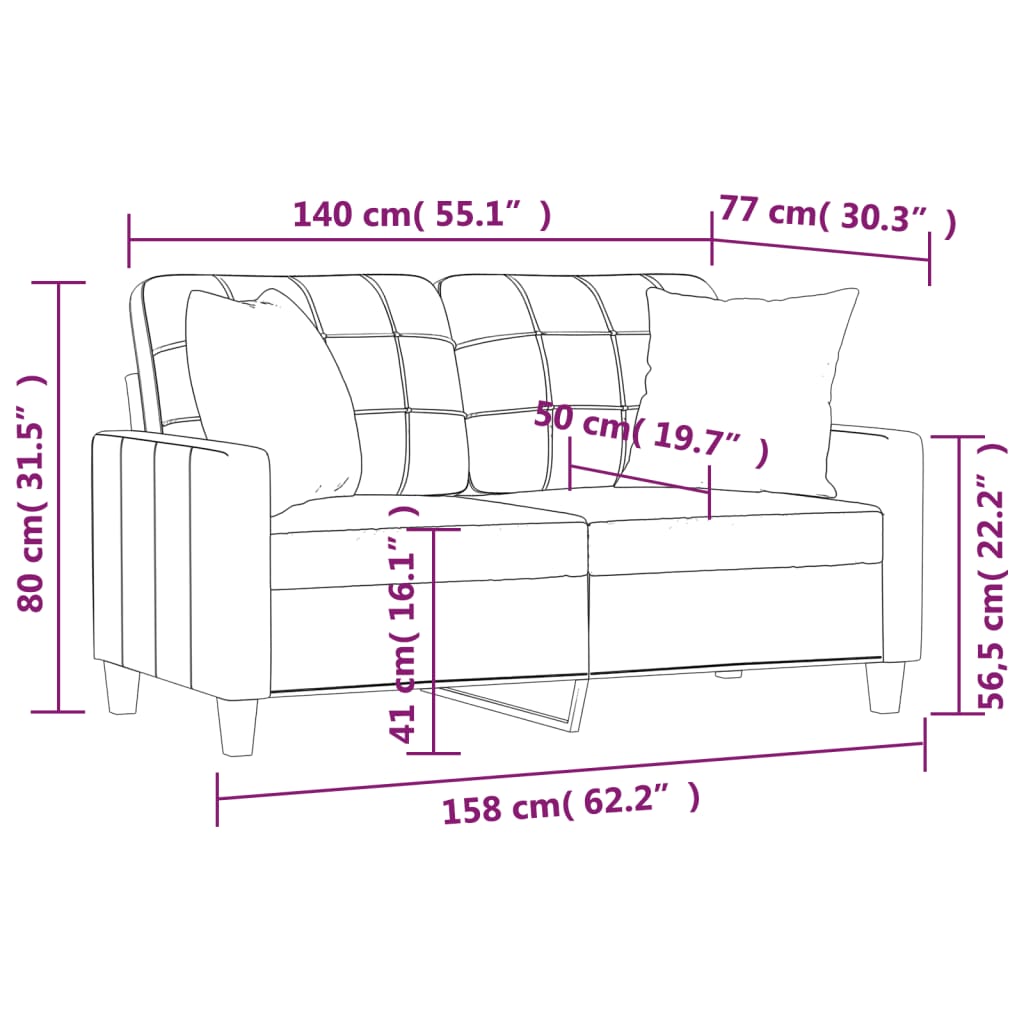 vidaXL Canapé 2 places avec coussins décoratifs Noir 140 cm Similicuir