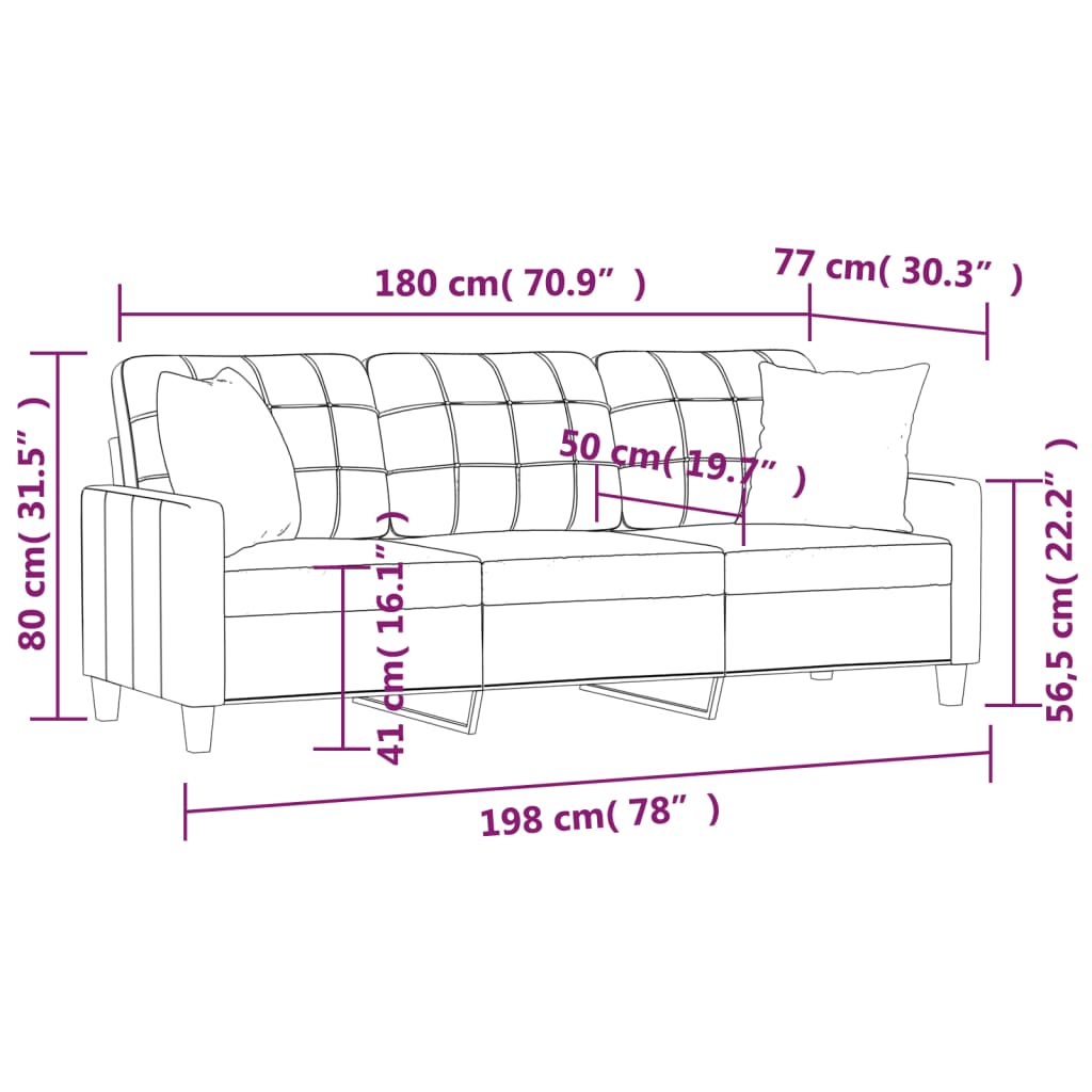 vidaXL 3-Sitzer-Sofa mit Zierkissen Creme 180 cm Kunstleder