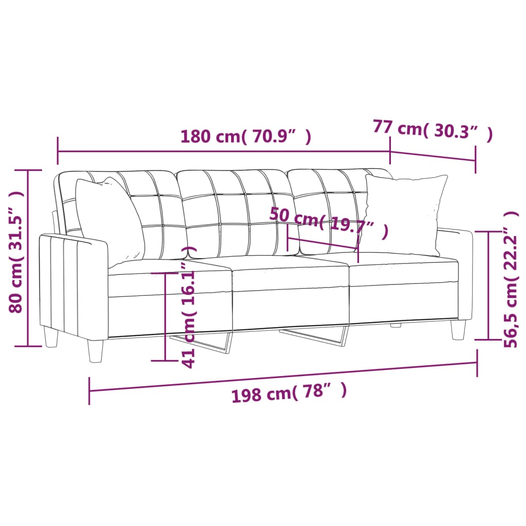 vidaXL Canapé 3 places avec oreillers décoratifs cappuccino 180 cm similicuir